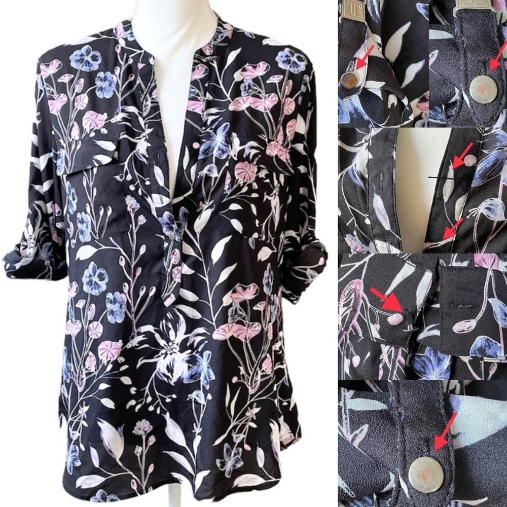 Ivanka Trump Floral Dress Blouse Top with Button Sleeves Women’s Medium